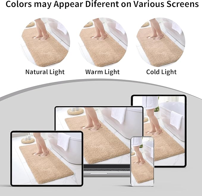 Beige Bathroom Rug 24x48 Non Slip Fluffy Bath Mat for Bathroom Floor Washable Plush Luxury Bath Rug for Tub Soft Shaggy Absorbent Shower Sink Mat