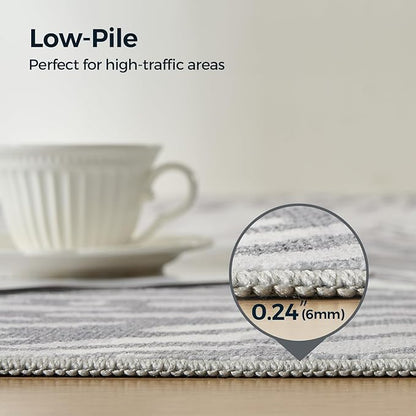 WITSHOCK 12x14 Washable Rug for Living Room,Modern Floral Distress Print Pattern Area Rugs,Stain Resistant with Non Slip Backing Carpet for Dining Room,Bedroom & Home Decor,Grey White