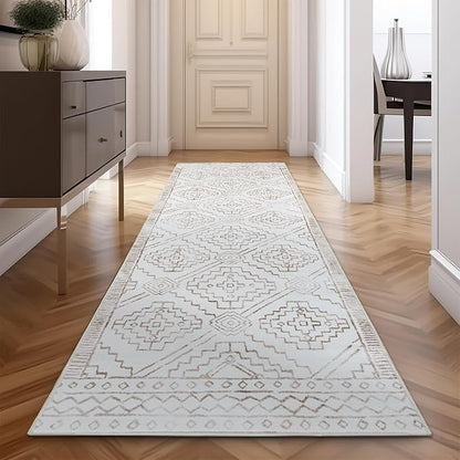 jinchan Hallway Runner Rug 2x8 - Moroccan Kitchen Machine Washable Runner Rug Modern Geometric Soft Faux Wool Ultra-Thin Low-Pile Non-Slip Carpet for Laundry Room Bedroom Farmhouse (2x8ft, Taupe)