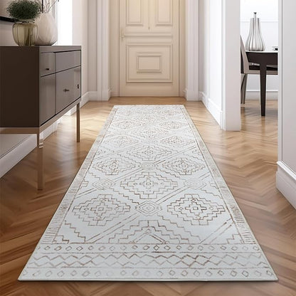 jinchan Hallway Runner Rug 3x10 - Moroccan Kitchen Machine Washable Runner Rug Modern Geometric Soft Faux Wool Ultra-Thin Low-Pile Non-Slip Carpet for Laundry Room Bedroom Farmhouse (3x10ft, Taupe)