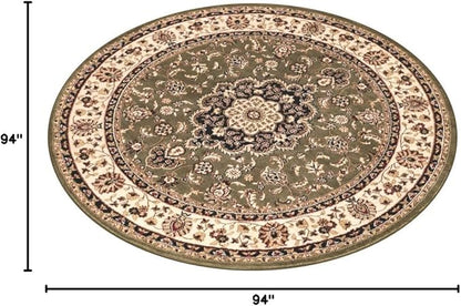 Well Woven Barclay Collection Medallion Kashan Green 8 ft Round Rug - for Living Room, Bedroom, and Dining Room