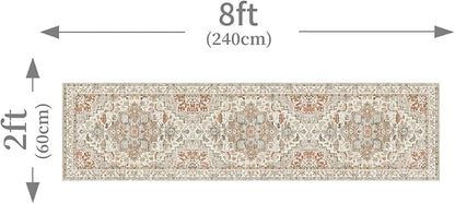 Enkor Runner Rugs for Hallway, 2x8 Washable Soft Boho Non Slip Floor Rugs for Kitchen, Modern Mat for Living Room Bedroom Entryway Beige & Orange