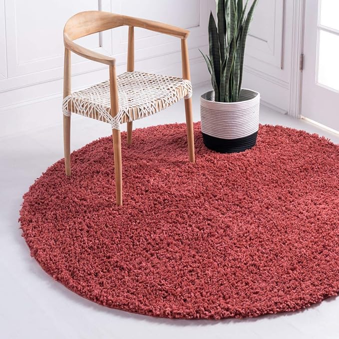 Unique Loom Davos Shag Collection Area Rug - Solid (3' 3" Round, Poppy)