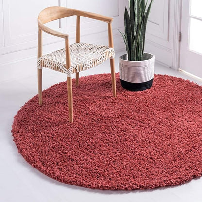 Unique Loom Davos Shag Collection Area Rug - Solid (3' 3" Round, Poppy)