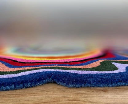 Irregular Shaped Handmade Wool Rug | Modern Colourful Stripe Premium Area Rug Perfect for Home Decor (Multi B, 10x10 ft)