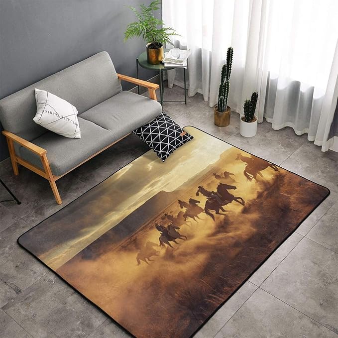 Running Horse Area Rug Washable Outdoor Rugs Anti-Slip Soft Carpet Entryway Indoor Door Mat for Bedroom,Living Room,Porch,Terrace and Entrance Decor 8'x 5'