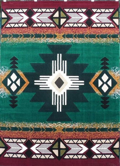YHSF South West Native American Area Rug C318 - Easy Clean, Thick, Soft, Durable Native Tribal American Indian Inspired Rug for Bedroom/Living Room and More - Hunter Green, 3 Feet x 4 Feet 7 Inches