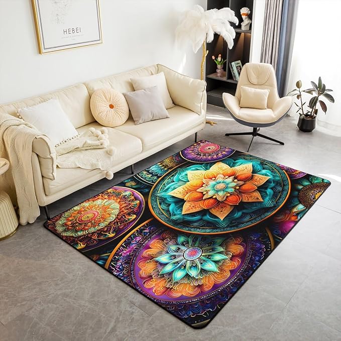 Vintage Mandala 3 x 5 Area Rug Victorian Decor Damask Rugs for Living Room | Antique Decor Boho Floral Washable Rug, Bohemian Paisley Medallion Carpet Indoor Floor Mat