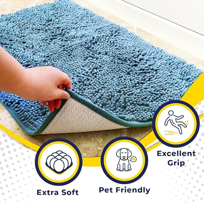 Muddy Mat® | Super Absorbent Door Mat Indoor, Microfiber Quick Dry Chenille Entryway Rug, Non-Slip Front Door Mat, Indoor Mats for Entryway, Machine Washable Pet Rug, Sky Blue 18"x28"