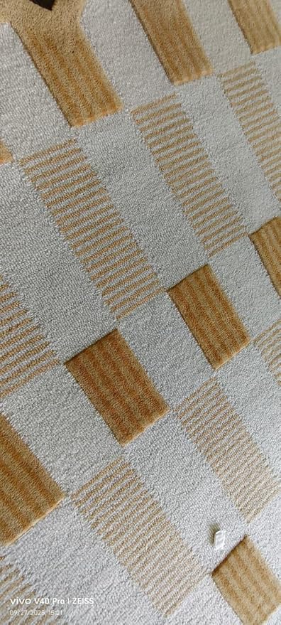 Handmade Scalloped Wool Area Rug - Modern Geometric Pattern, Green-Beige Stripes, Checkered Chevron Design - Soft, Durable Thick Carpet for Living Room, Bedroom (Neutral Beige, 4' x 6')