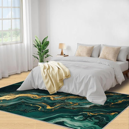 6x9 Abstract Marble Living Room Rug - Emerald-Green-Marble Bedroom Carpet, Luxury Stone Pattern Classroom Rug for Carpet Boy Bedroom Office Nursery Hardwood Home Decor