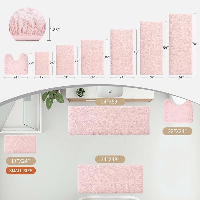 Pink Toilet Rug 22x24 Non Slip Fluffy Toilet Floor Mat U Shaped Washable Bathroom Contour Rug for Toilet Absorbent Thick Toilet Carpet