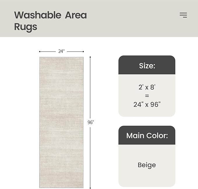 Valenrug Runner Rugs 2x8 - Stain Resistant 2x8 Rugs Runners for Hallways Living Room, Non Slip Runner Rugs for Bedroom, Folable Machine Washable Hallway Runner (2'x8', Beige)