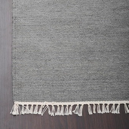 Rugsotic Carpets Hand Woven Flat Weave Kilim Wool ECO-Friendly Area Rugs - 10'x10', Square Shape, Silver Color, Solid Plain Design, Low Pile Handmade Area Rugs for Living Room, Bed Room (D00111)