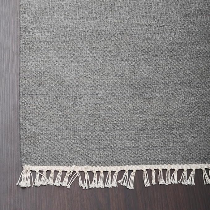 Rugsotic Carpets Hand Woven Flat Weave Kilim Wool ECO-Friendly Area Rugs - 8'x8', Square Shape, Silver Color, Solid Plain Design, Low Pile Handmade Area Rugs for Living Room, Bed Room (D00111)