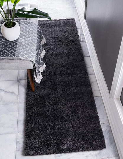 Unique Loom Solo Collection Area Rug - Calabasas (2' 2" x 13' Runner, Charcoal/ Black)
