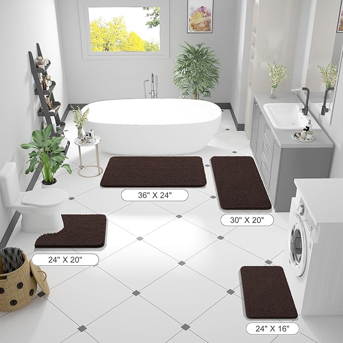 OLANLY Bathroom Rugs 47x32, Extra Soft Absorbent Chenille Bath Rugs, Rubber Backing Quick Dry, Machine Washable Bath Mats for Bathroom Floor, Tub and Shower, Home Decor Accessories, Brown