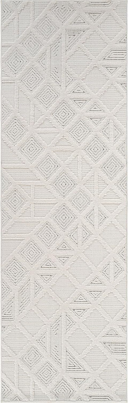 Modern Micro Loop Indoor Runner Rugs for Living Room Bedroom Kitchen Geometric Square White 2x7 Luxury Durable Low and High Pile Non-Shedding Stain Resistant Soft Area Carpet 2 x 7