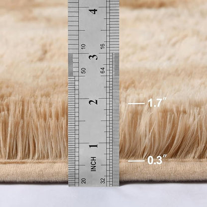 Large Shag Area Rugs 8 x 10, Tie-Dyed Plush Fuzzy Rugs for Living Room, Ultra Soft Fluffy Furry Rug for Bedroom, Indoor Carpet Nursery Rugs for Kids Room Home Decor, Beige