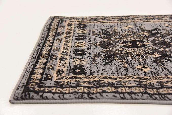 Unique Loom Taftan Collection Border Geometric Tribal Inspired Design Area Rug (2' 2 x 8' 2 Runner, Gray/ Black)