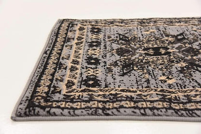 Unique Loom Taftan Collection Border Geometric Tribal Inspired Design Area Rug (2' 2 x 8' 2 Runner, Gray/ Black)