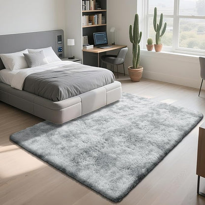 Fluffy Rug Shaggy Area Rug, Mottling Grey 4x6 Area Rugs for Bedroom, Small Bedside Rug, Soft Fluffy Shaggy Entryway Throw Rugs for Living Room Bedroom Kids Room Home Decor