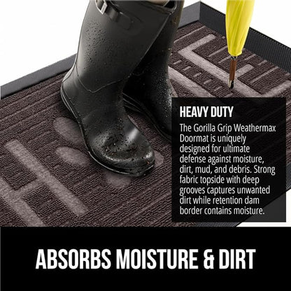 GORILLA GRIP 100% Waterproof All-Season WeatherMax Doormat US Designed Natural Rubber, Stain and Fade Resistant, Low Profile Indoor Outdoor Door Mats, Easy Clean Patio Mat, Espresso Home Paw