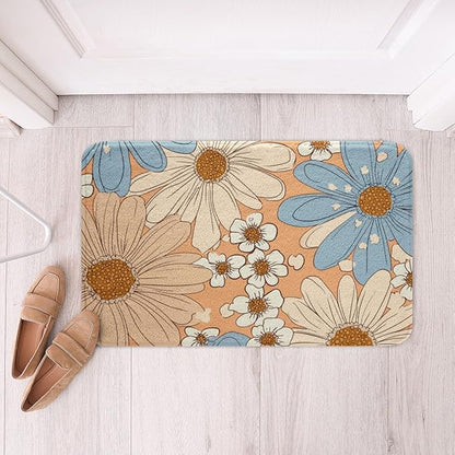Erosebridal Girls Groovy Flower Bathroom Rugs for Kids Teens Two Groovy Party Decorations Bath Mat Pastel Rainbow Floral Non Slip Bath Rugs Botanical Plants Theme Fluffy Plush Rugs 20x32