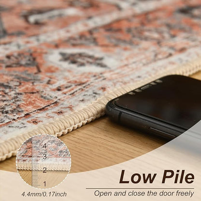 XWZO Washable Hallway Runner Rug 2x8ft — Non-Slip Low Pile Area Rug with Rubber Backing, Spill Resistant Soft Vintage Floor Carpet Runner for Kitchen Entryway Doorway Bedroom Corridor, Brick Red
