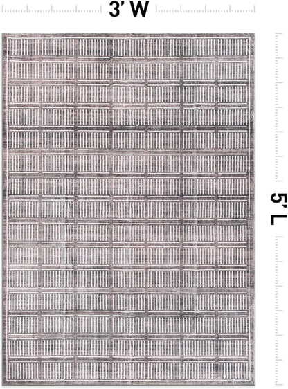 Rugshop Bohemian Stripe Lines Washable Non Slip Area Rug 3' x 5' Brown