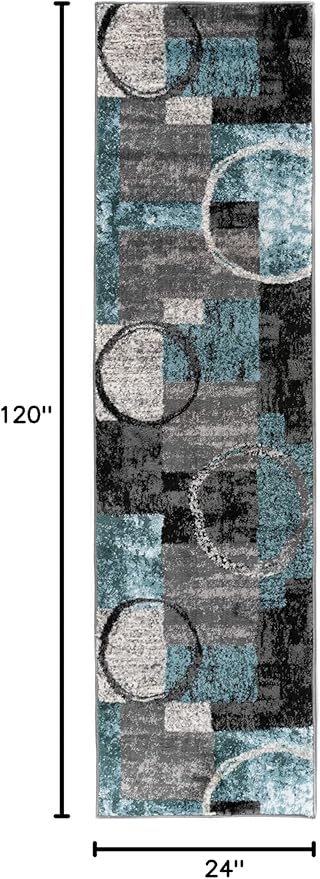 Rugshop Contemporary Circle Design Runner Rug, Fade-Resistant Carpet for Hallway, Kitchen, or Entryway, Gray, 2' x 10'