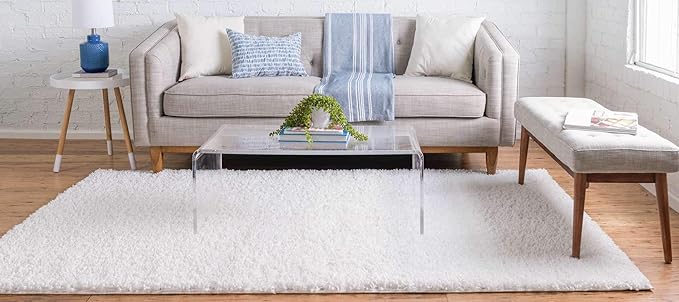 Unique Loom Davos Shag Collection Area Rug - Solid (5' 3" x 8' Rectangle, White/ Ivory)