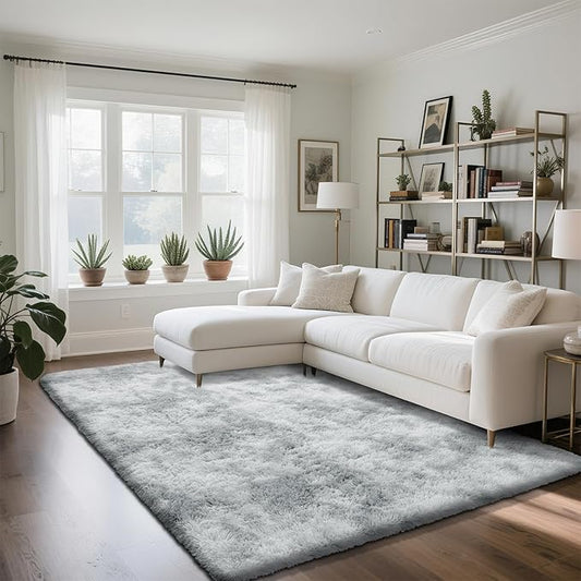 Fluffy Rug Shaggy Area Rug, Mottling Grey 5x8 Area Rugs for Bedroom, Small Bedside Rug, Soft Fluffy Shaggy Entryway Throw Rugs for Living Room Bedroom Kids Room Home Decor