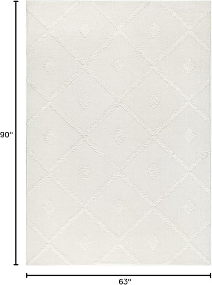 Antep Rugs Palafito 5x7 Geometric Shag Diamond High-Low Pile Textured Indoor Area Rug (White, 5'3" x 7'6")