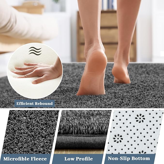 HQAYW 4x6 Area Rugs for Living Room Bedroom, Modern Thickened Memory Foam Soft Rug, Indoor Low Pile Minimalist Washable Non Slip Carpets for Kids Girls Boys Nursery Dorm Home Decor, Dark Grey