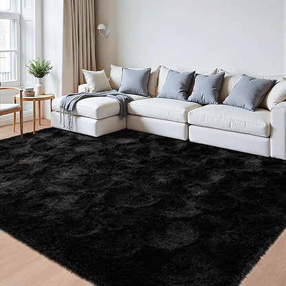 Beglad Fluffy Large Area Rugs 8x10 Feet, Modern Minimalist Style Shag Fuzzy Rugs, Non-Slip Indoor Carpet Soft Rugs for Kids Room, Bedroom & Living Room, Black