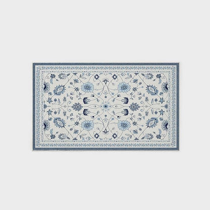 EVERGRACE Area Rugs for Living Room 3x5, Boho Floral Faux Wool Indoor Outdoor Rugs, Washable Rugs for Bedroom Entryway Dining Room Hallyway, Low Pile Floor Mat Carpet for Home Decor, Porcelain Blue