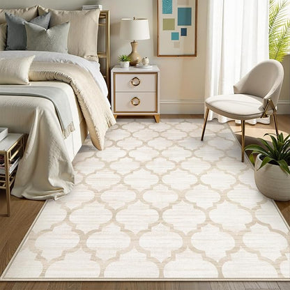 Lahome Moroccan 5x7 Area Rugs for Living Room Machine Washable Rug,Beige Rug for Bedroom Soft Low Pile Non-Slip, Large Carpet for Dinning Playroom Classroom Room Decor
