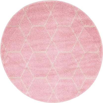 Unique Loom Trellis Frieze Collection Area Rug - Geometric (4' 1" Round, Light Pink/ Ivory)
