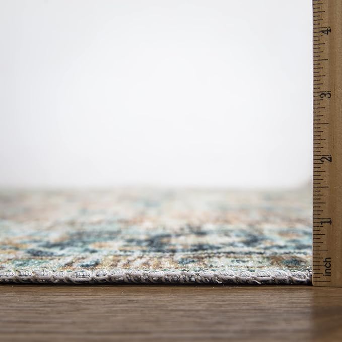 Bloom Rugs Caria Washable Non-Slip 5x7 Rug - Blue Green/Tangerine Traditional Area Rug for Living Room, Bedroom, Dining Room, and Kitchen - Exact Size: 5' x 7'