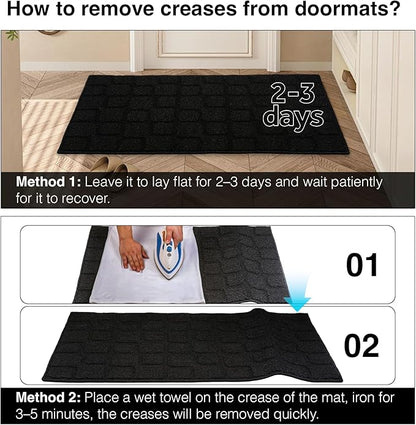 Front Door Mat Outside Entrance, Outdoor Indoor Door Mats for Entryway, Entrance, Entry, Patio, Waterproof Non Slip Doormat, Low-Profile, 20" × 31.5“, Black