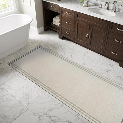 Easy Jute Rugs 2x7 Bordered Bone Color Living Room Indoor Outdoor Runner Rug for Patio and Kitchen Rug High Traffic Washable Easy to Clean Solid Boho Woven Design Outside Carpet (2 x 7)