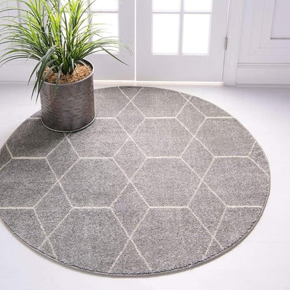Unique Loom Trellis Frieze Collection Area Rug - Geometric (8' Round, Light Gray/ Ivory)