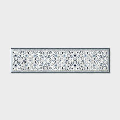 EVERGRACE Hallyway Area Runner Rugs 2x8, Boho Floral Faux Wool Indoor Outdoor Rugs, Washable Rugs for Bedroom Dining Room Living Room Kitchen, Low Pile Floor Mat Carpet for Home Decor, Porcelain Blue