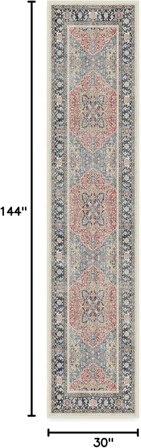 RUGGABLE Washable Vintage Runner Rug – Kamran Cayenne Red 2.5x12, Stain-Resistant, Non-Slip Hallway Runner – Machine Washable Rug for Hallway, Entryway, Living Room & Kitchen–with Standard Pad