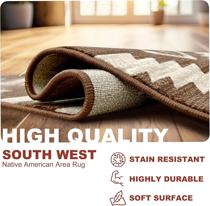 YHSF South West Native American Rug Ritz – Native Tribal American Indian Inspired Rug - Living Room, Bedroom, Hallway, Entryway & High-Traffic Area Rugs - Washable - Soft - Espresso, 5 Feet x 7 Feet
