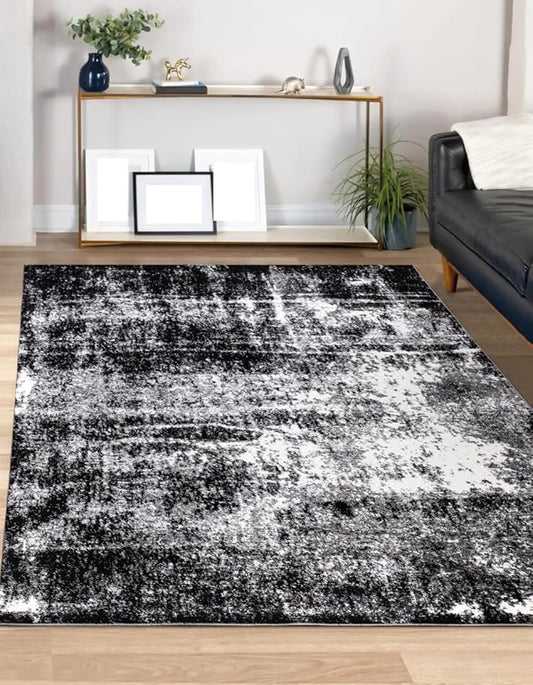 Keen Home Design Area Rugs - 8x10 Non-Shedding, Abstract Rugs for Kitchen, Living Room, Bedroom, Dining Room, Entryway - Size: 7'3" x 10'2", Abstract Black