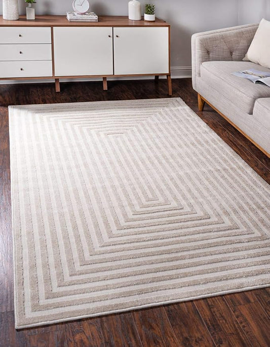 Unique Loom Sabrina Soto Outdoor Collection Geometric, Modern, Vibrant, Carved Area Rug (4' 0 x 6' 0 Rectangular, Beige)