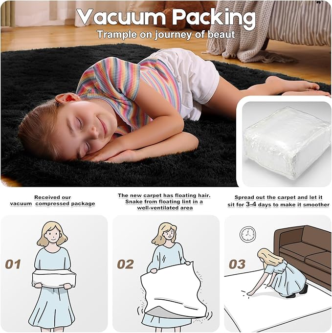 5x7 Black Rug for Living Room Bedroom, Fluffy Large Area Rug Soft Shag Non-Slip Carpet for Kids Boys and Girls Room Dorm Home Decor (5ft x 7ft)