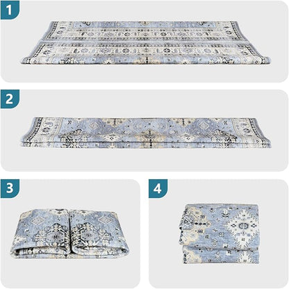 Dripex Vintage Washable Area Rug - 5x8 Distressed Rugs for Living Room Bedroom Oriental Medallion Floral Print Carpet Low-Pile Indoor Soft Non-Slip Accent Rug Farmhouse Office Home Decor
